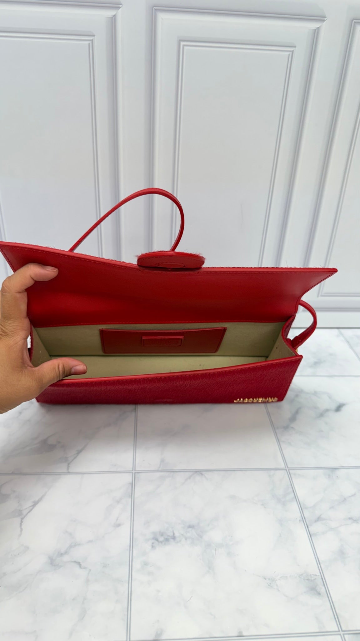 BRAND NEW - Jacquemus Red Pony Hair Le Bambino Long Shoulder Bag