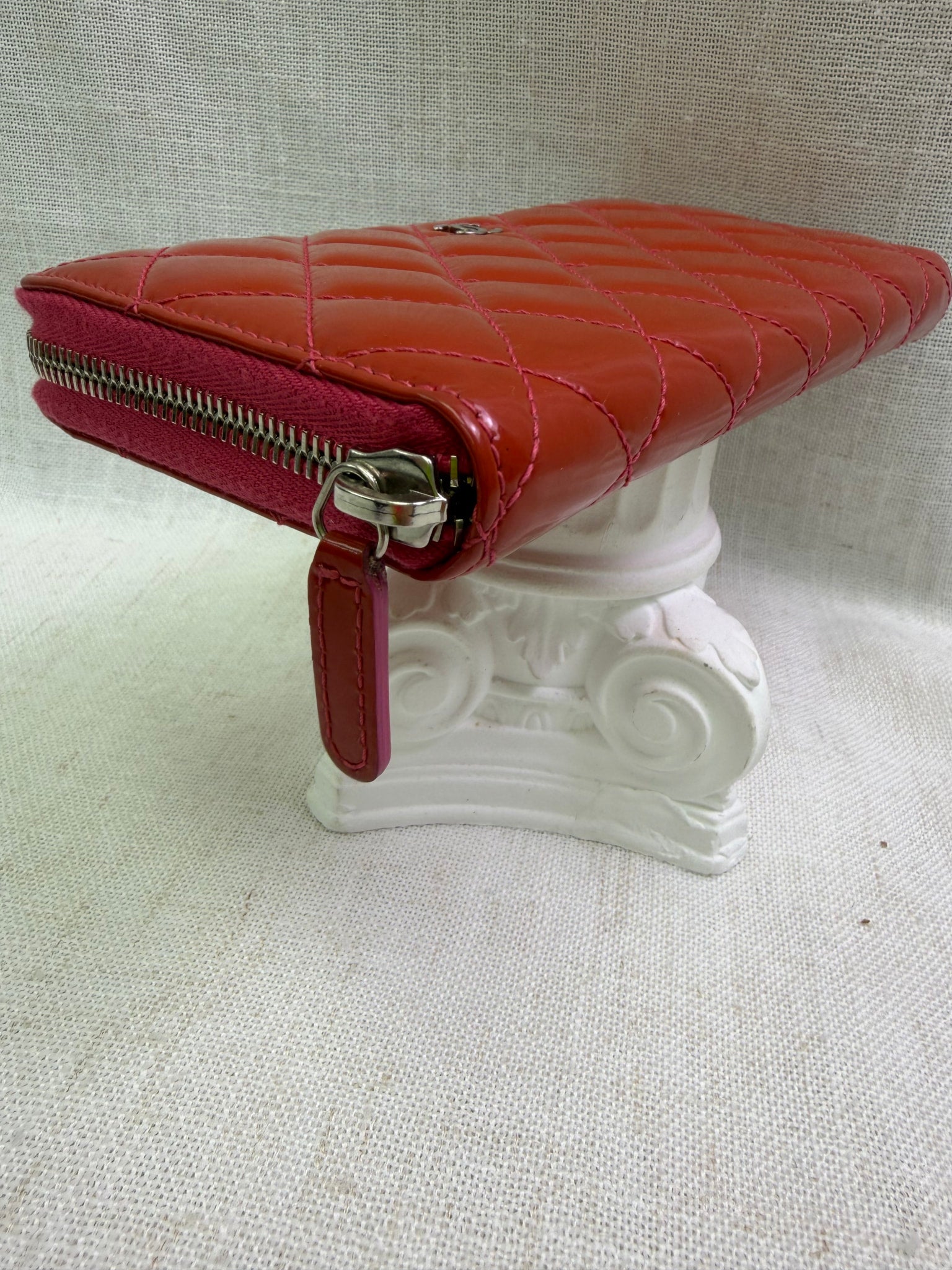 Chanel Coral Patent Leather Zippy Wallet