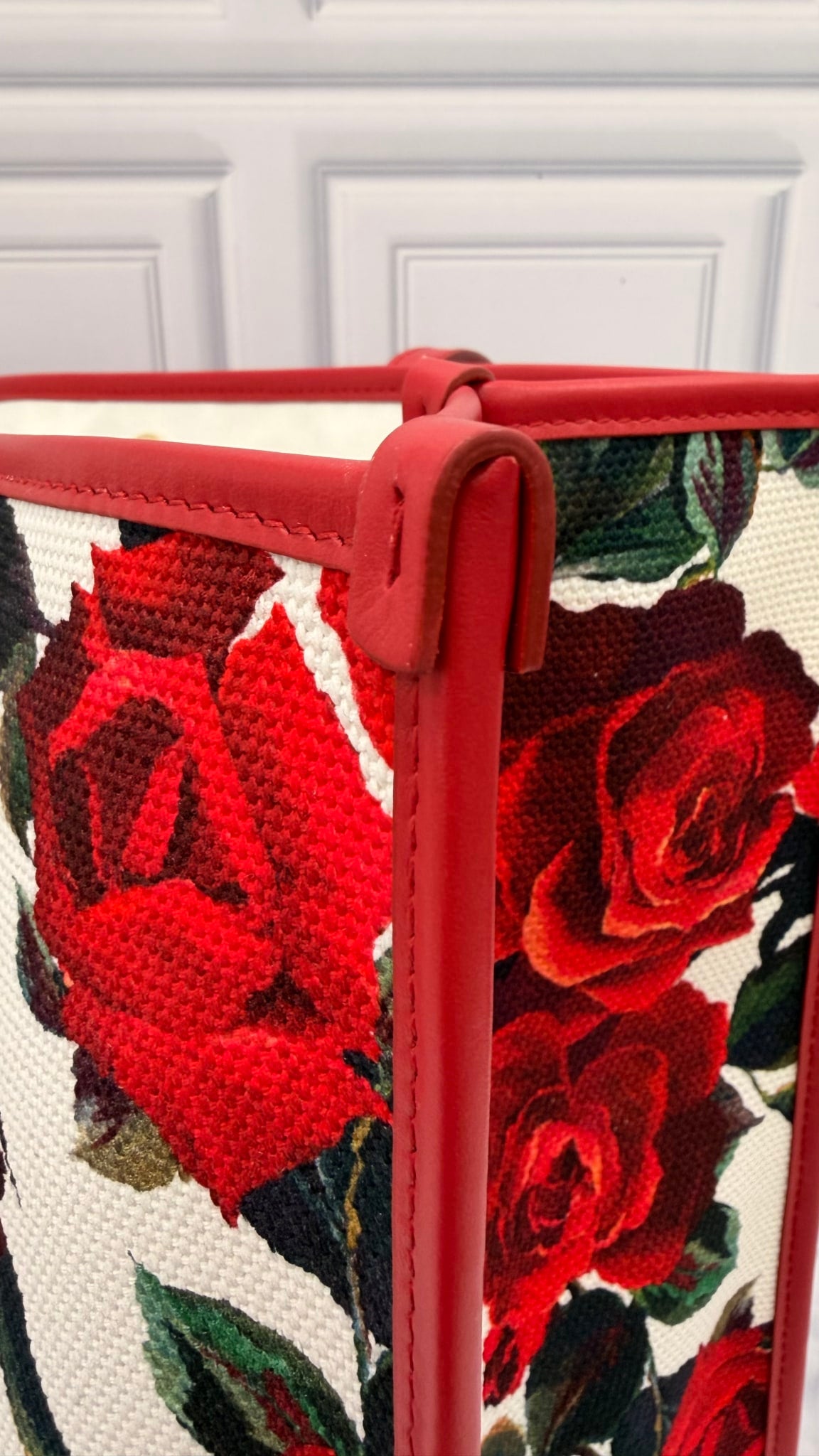 Dolce & Gabbana Red Floral Large Sicily Shopper Tote Bag
