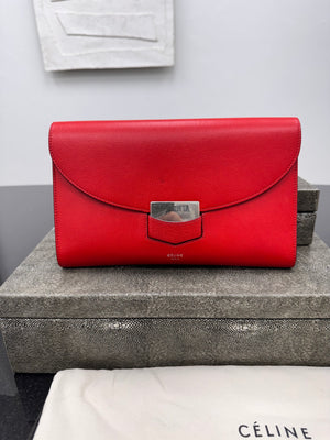 Celine Red Leather Trotteur Clutch Bag