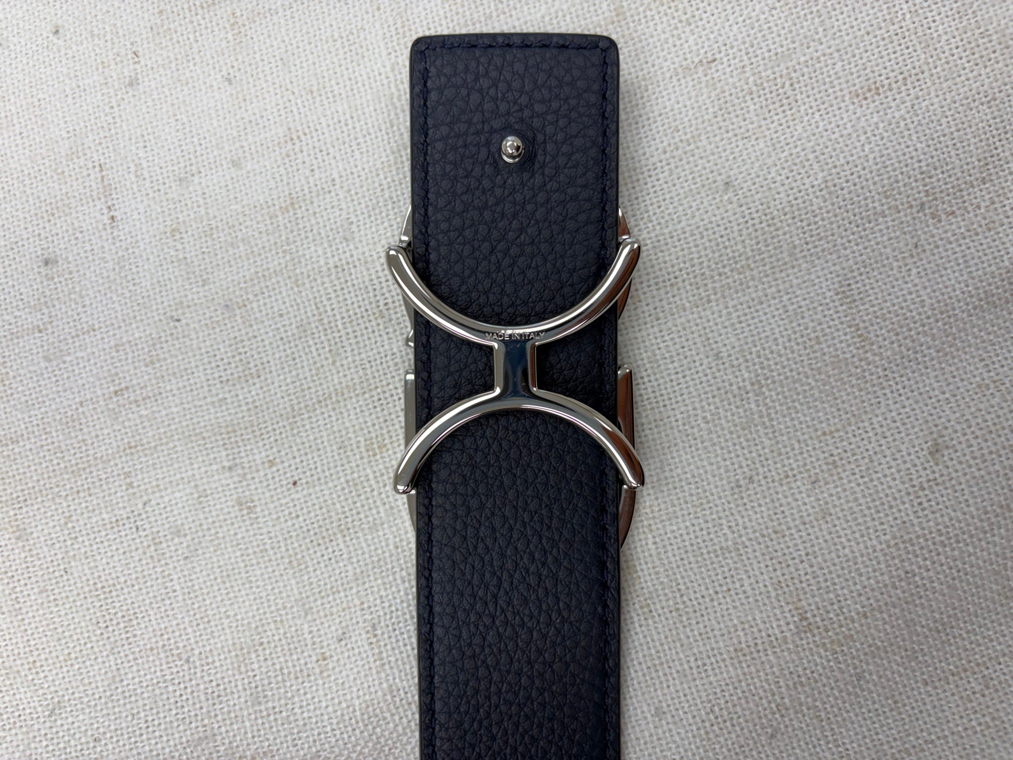 Christian Dior Black Leather Silver CD Belt