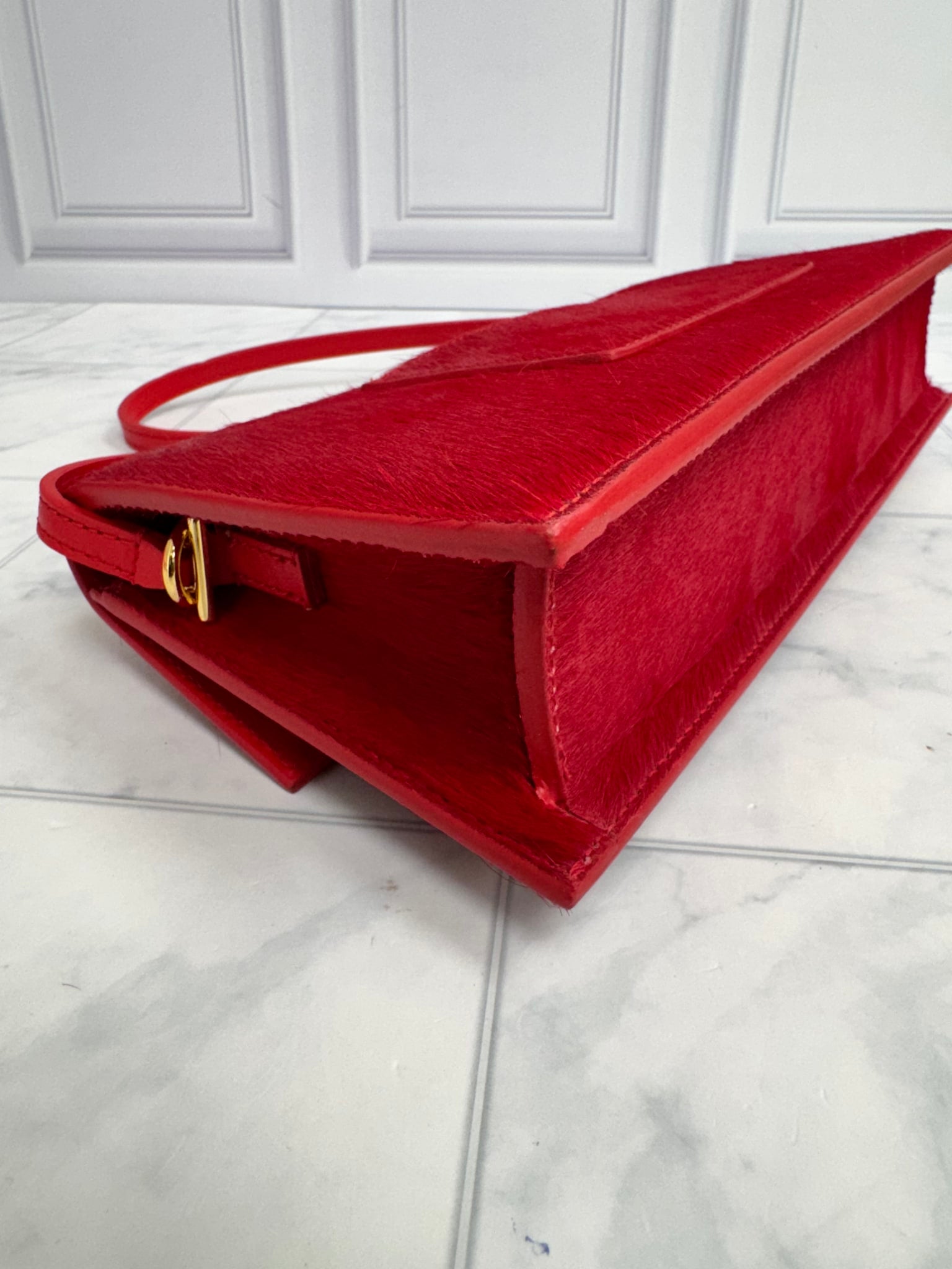BRAND NEW - Jacquemus Red Pony Hair Le Bambino Long Shoulder Bag