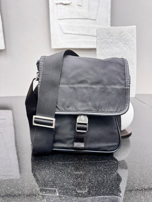 Prada Black Nylon Single Buckle Messenger Crossbody Bag