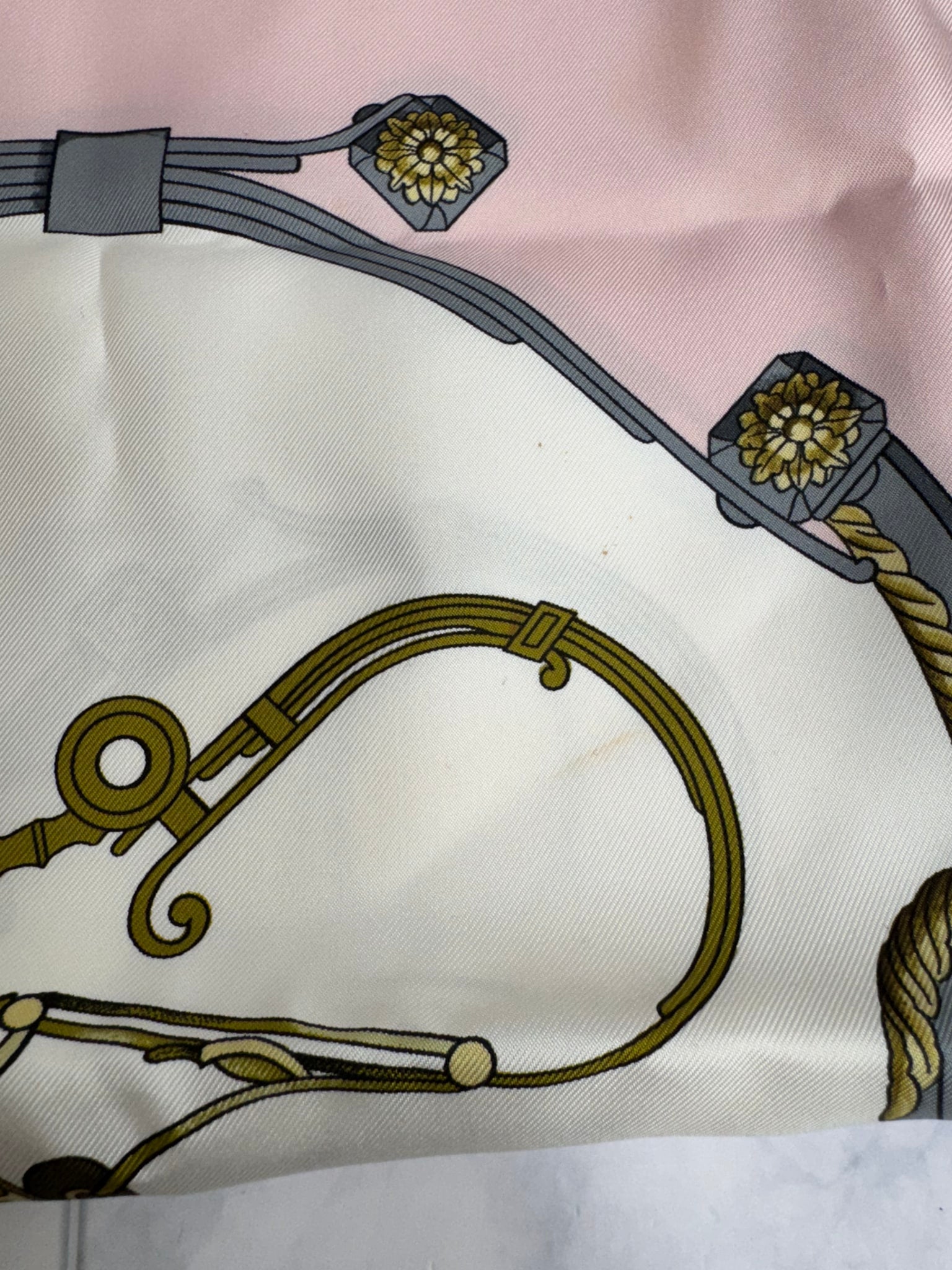 Hermes Pink Beige And Gray Springs Silk Carre 90 Scarf 