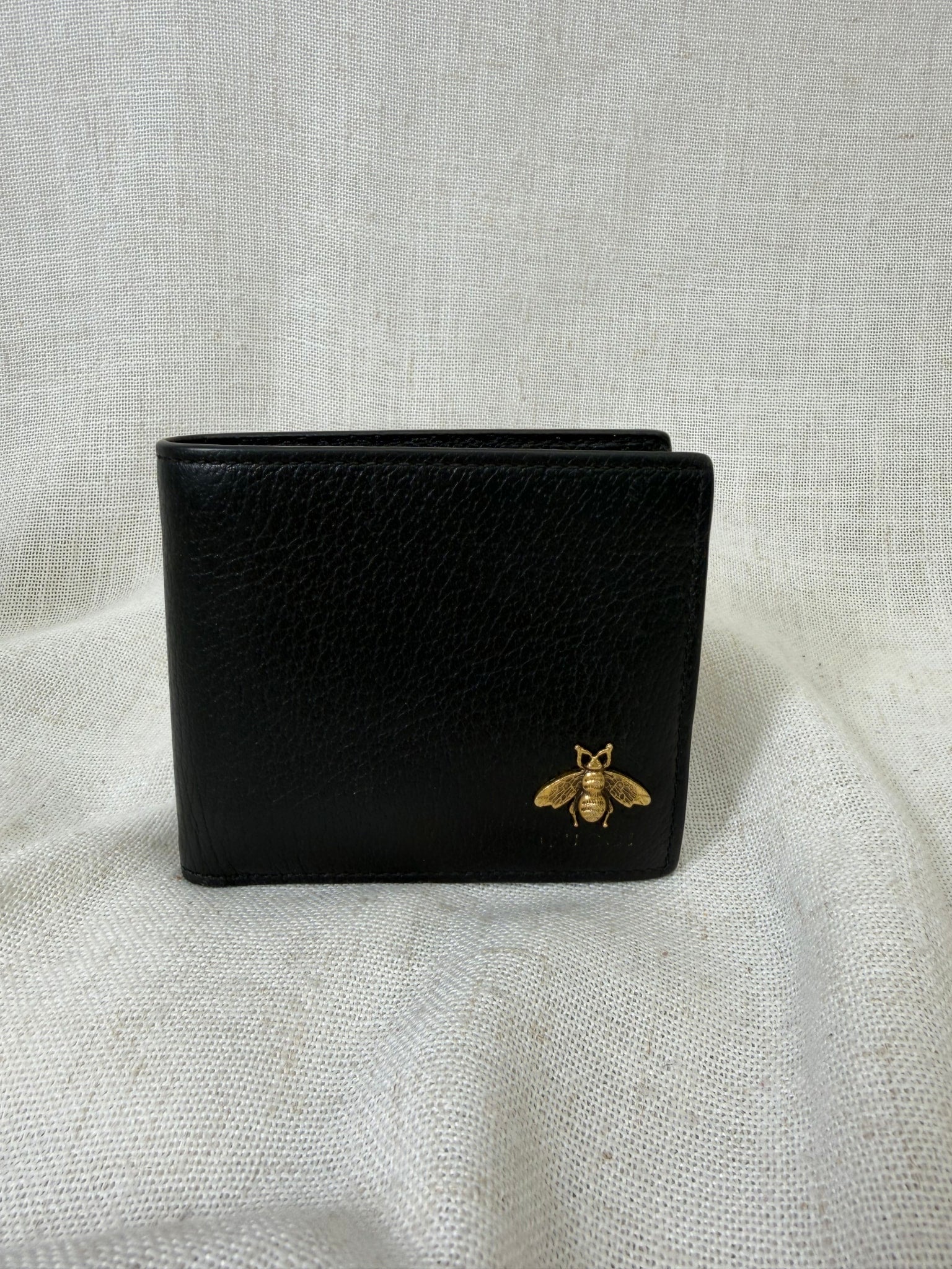 Gucci Black Leather Anomalies Bee Bifold Wallet