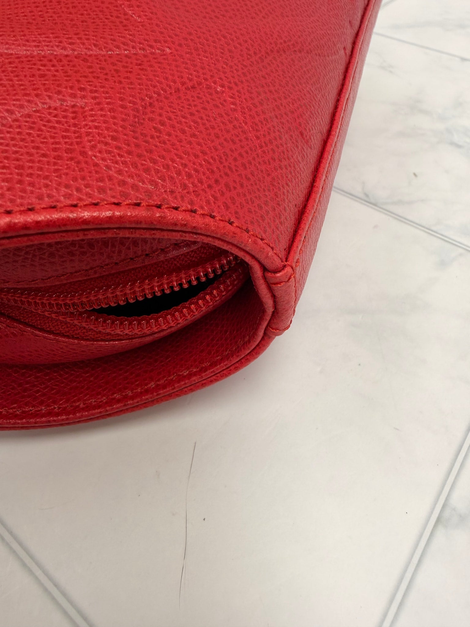 Saint Laurent YSL Red Embossed Leather Shoulder Bag