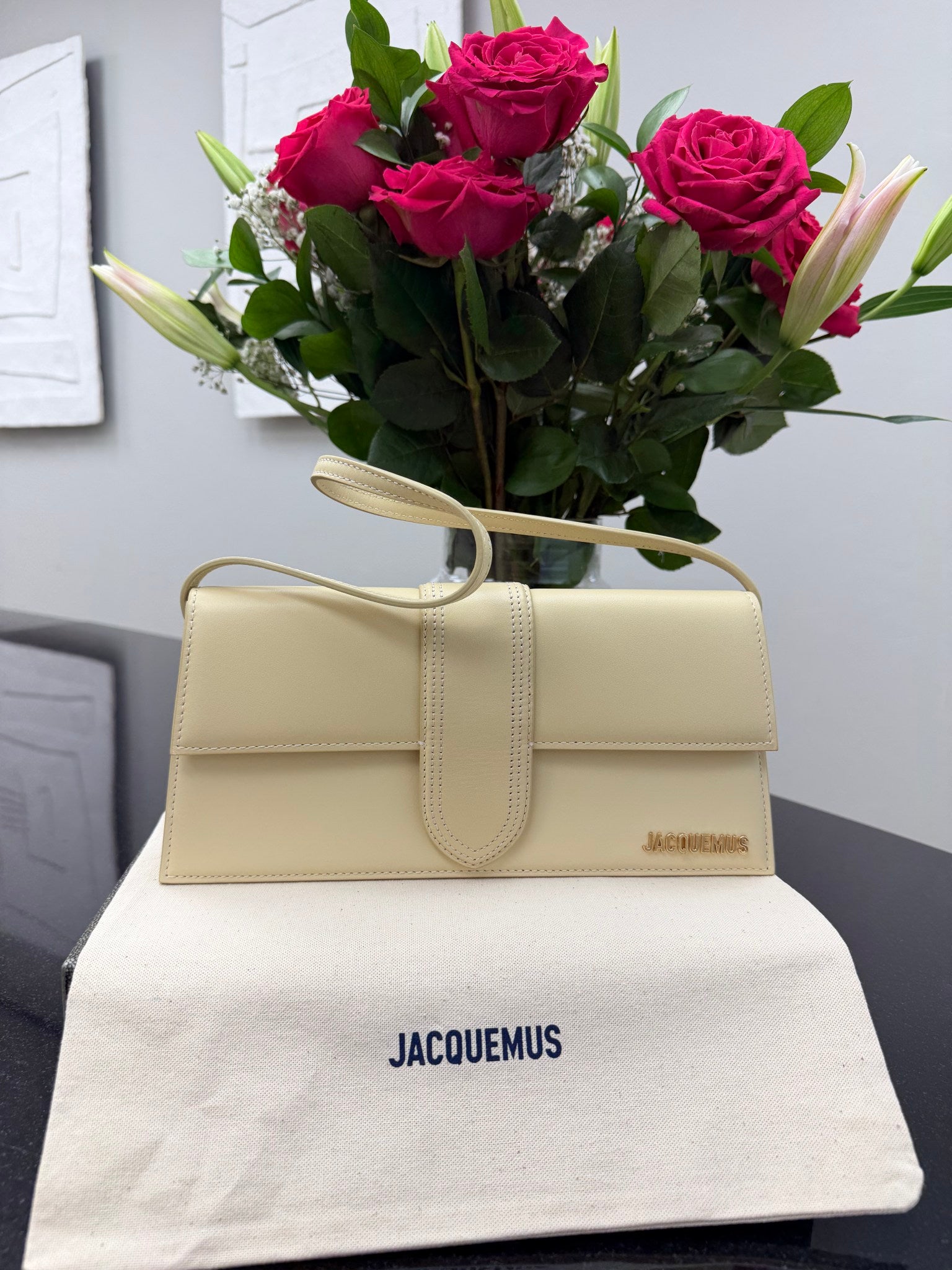 BRAND NEW - Jacquemus Ivory Leather Le Bambino Long Shoulder Bag