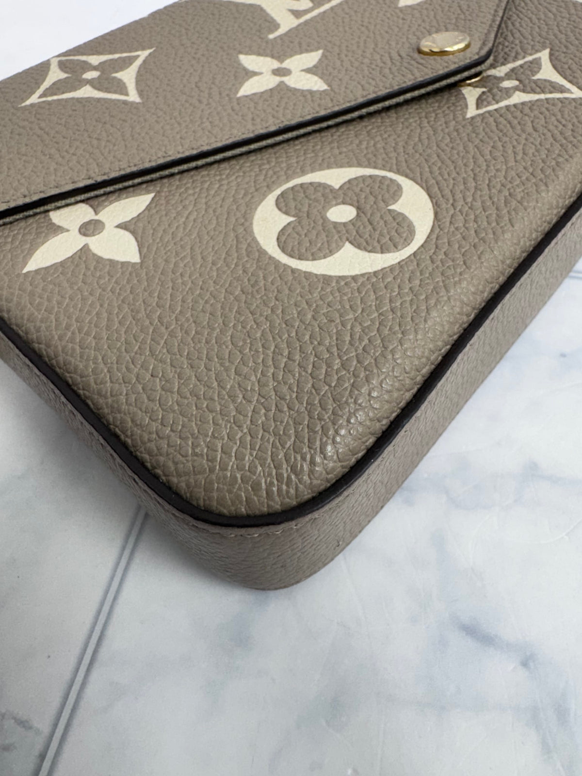 LIKE NEW - Louis Vuitton Taupe Empreinte Monogram Pochette Felicie