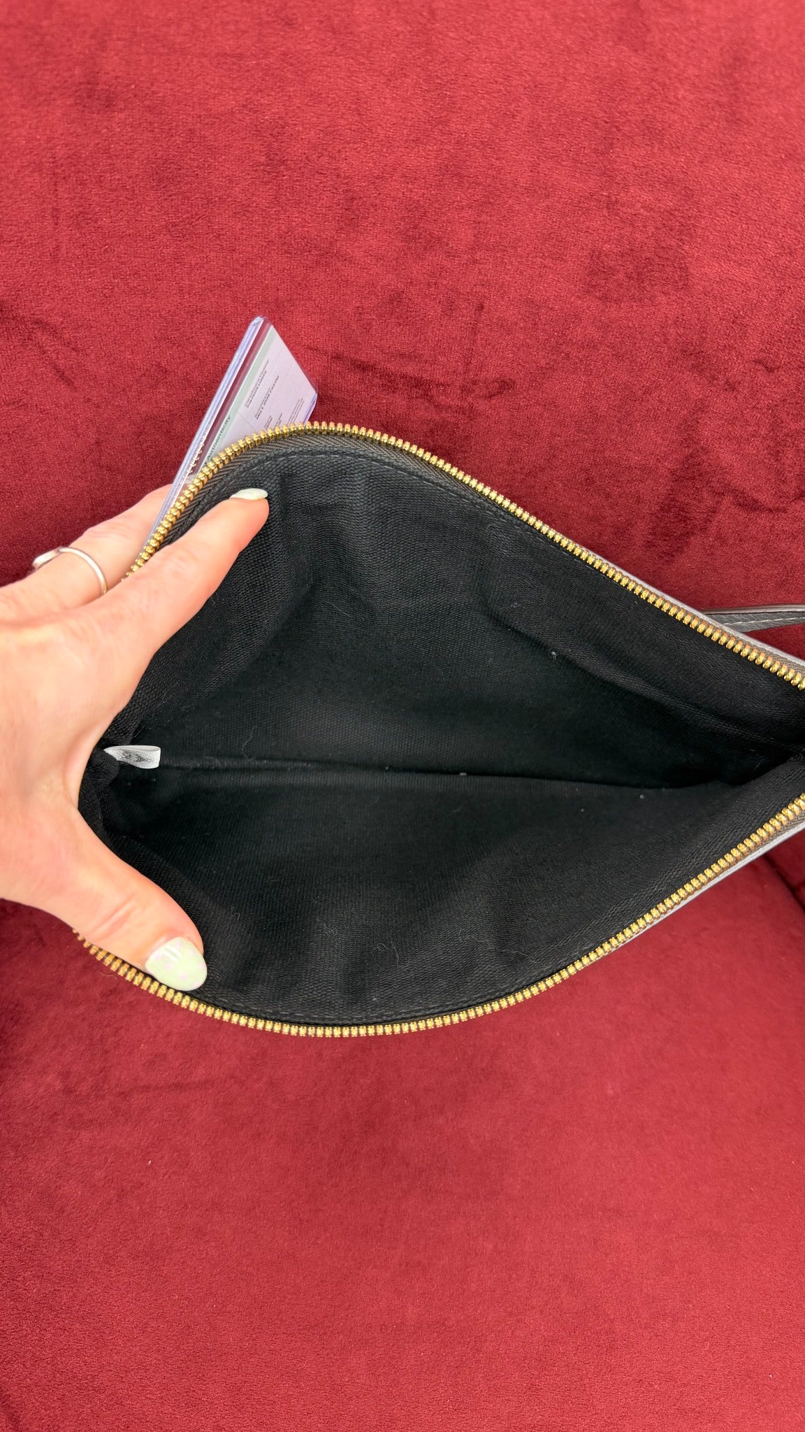 MCM Gray Visetos Striped Leather Large Liz Pouch