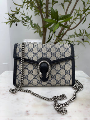 LIKE NEW- Gucci Navy GG Monogram Dionysus Wallet On Chain