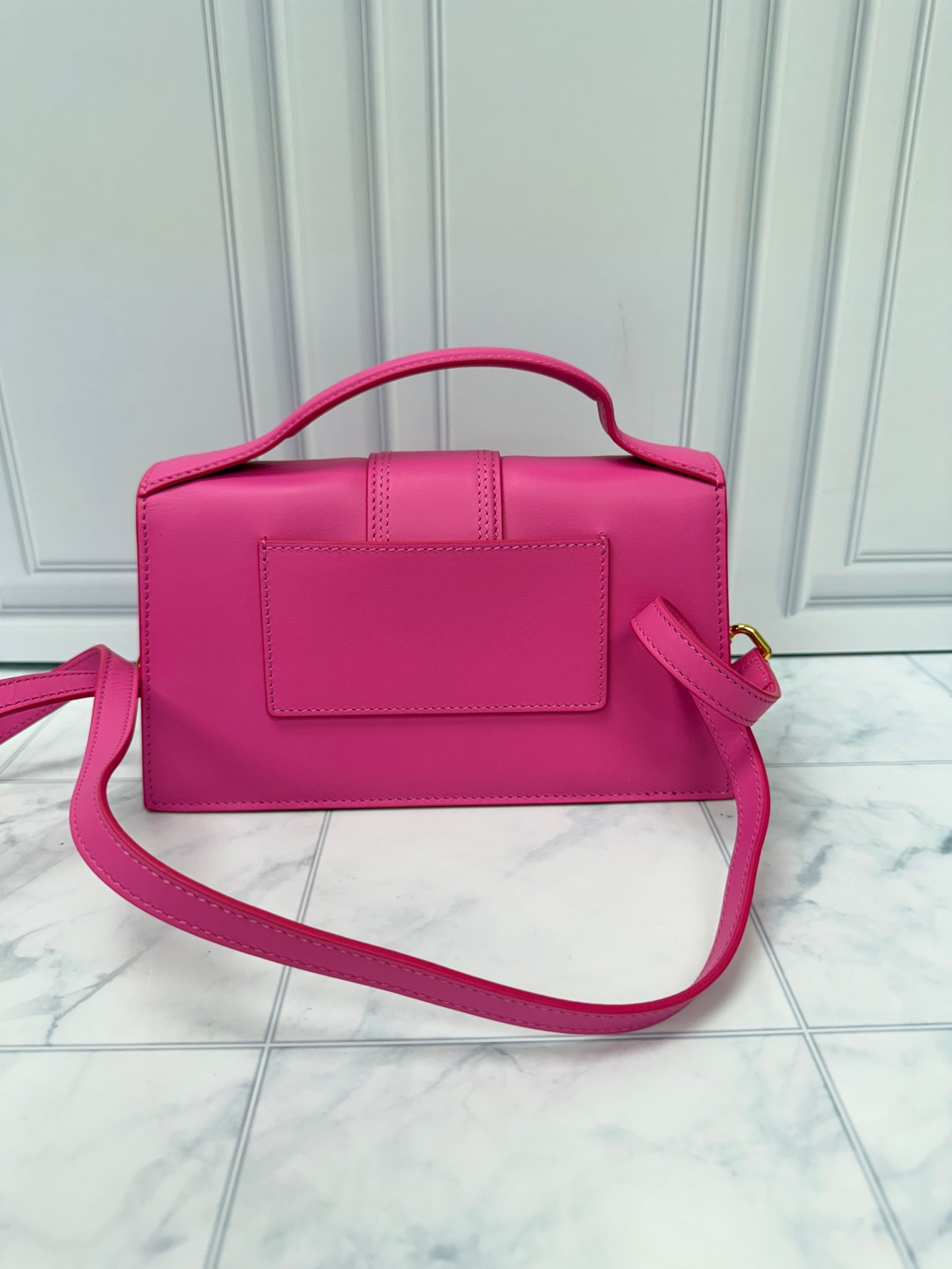 LIKE NEW - Jacquemus Hot Pink Leather Le Grand Bambino Handbag 2Way Handbag 