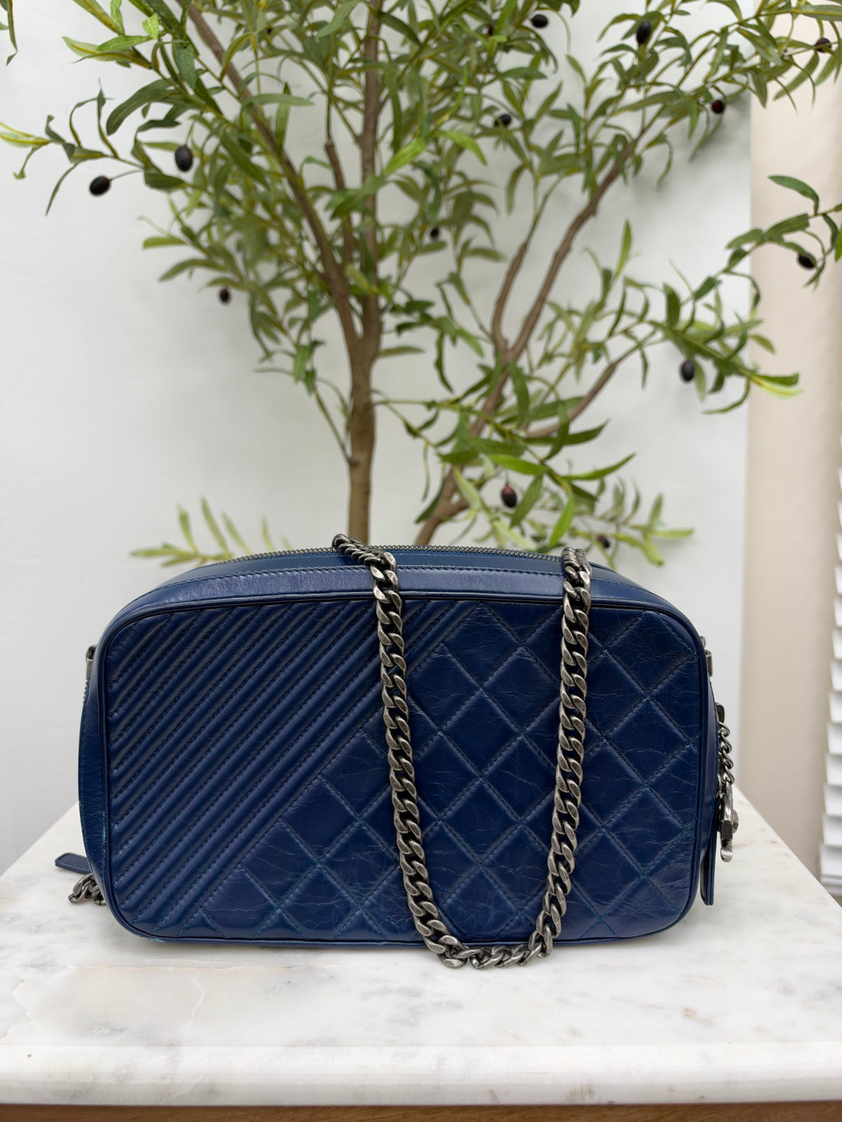 Chanel Blue Quilted Calfskin Coco Boy Camera Bag