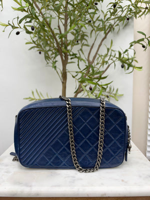 Chanel Blue Quilted Calfskin Coco Boy Camera Bag