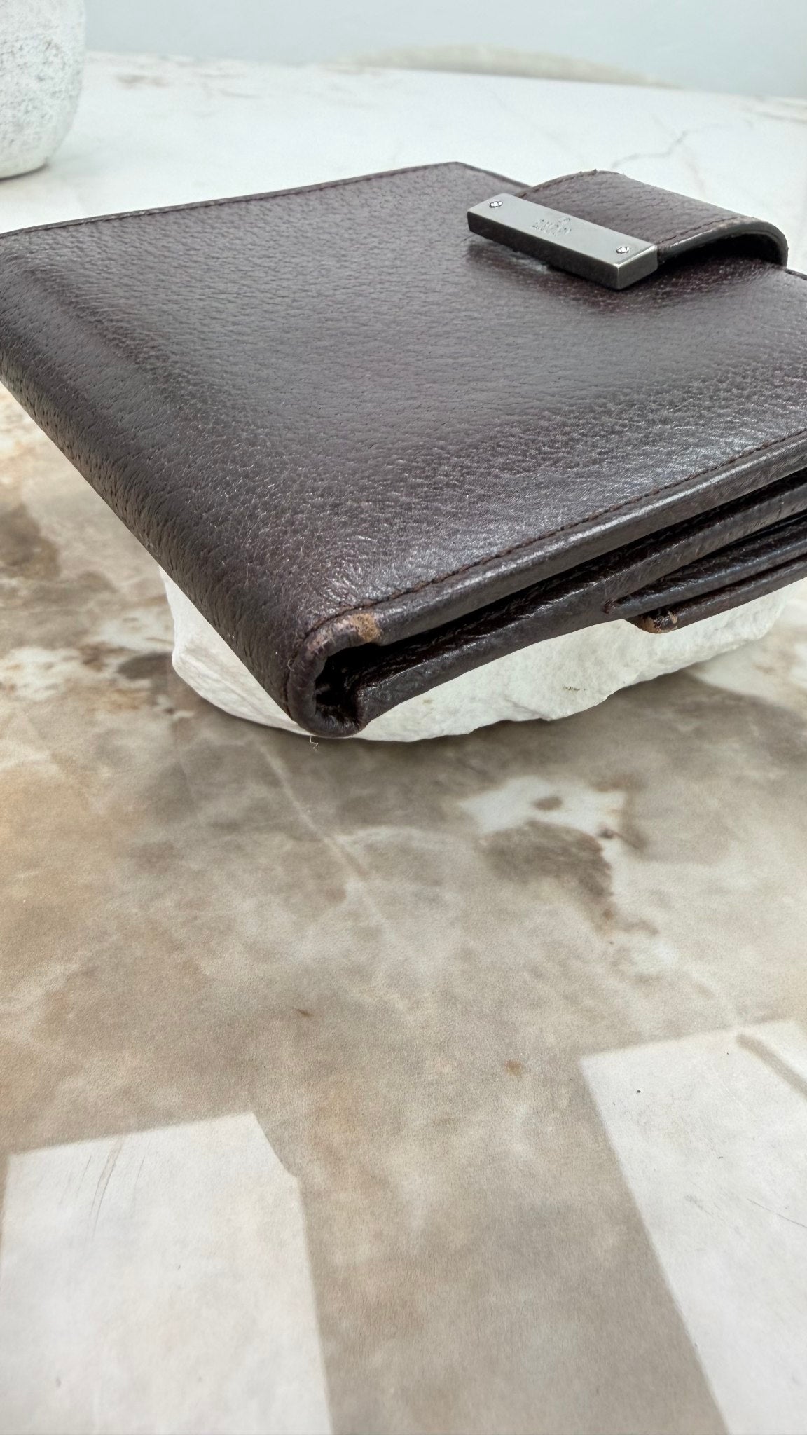 Gucci Brown Leather Compact Snap Wallet