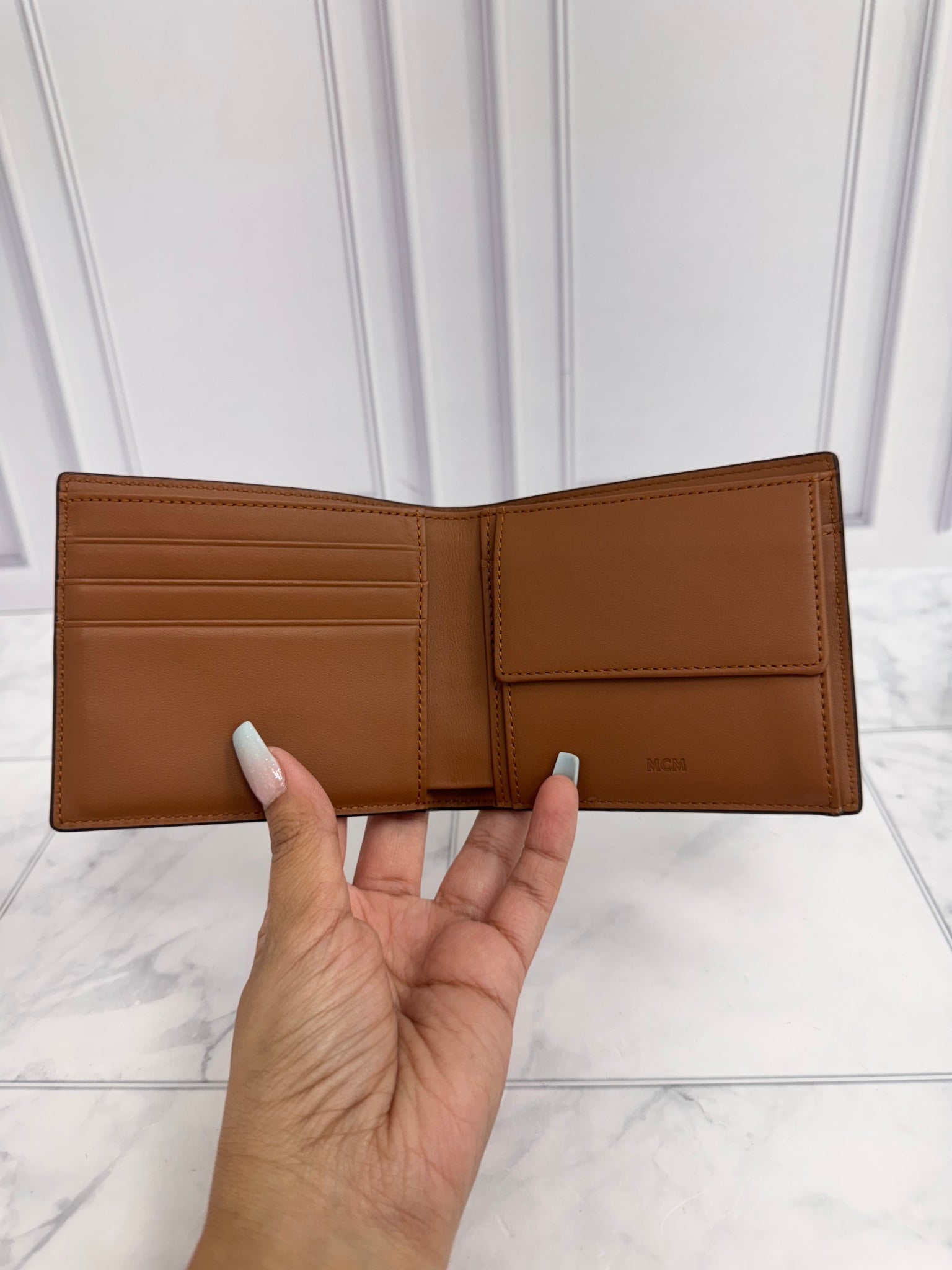 MCM Cognac Lauretos Coated Canvas Bifold Wallet