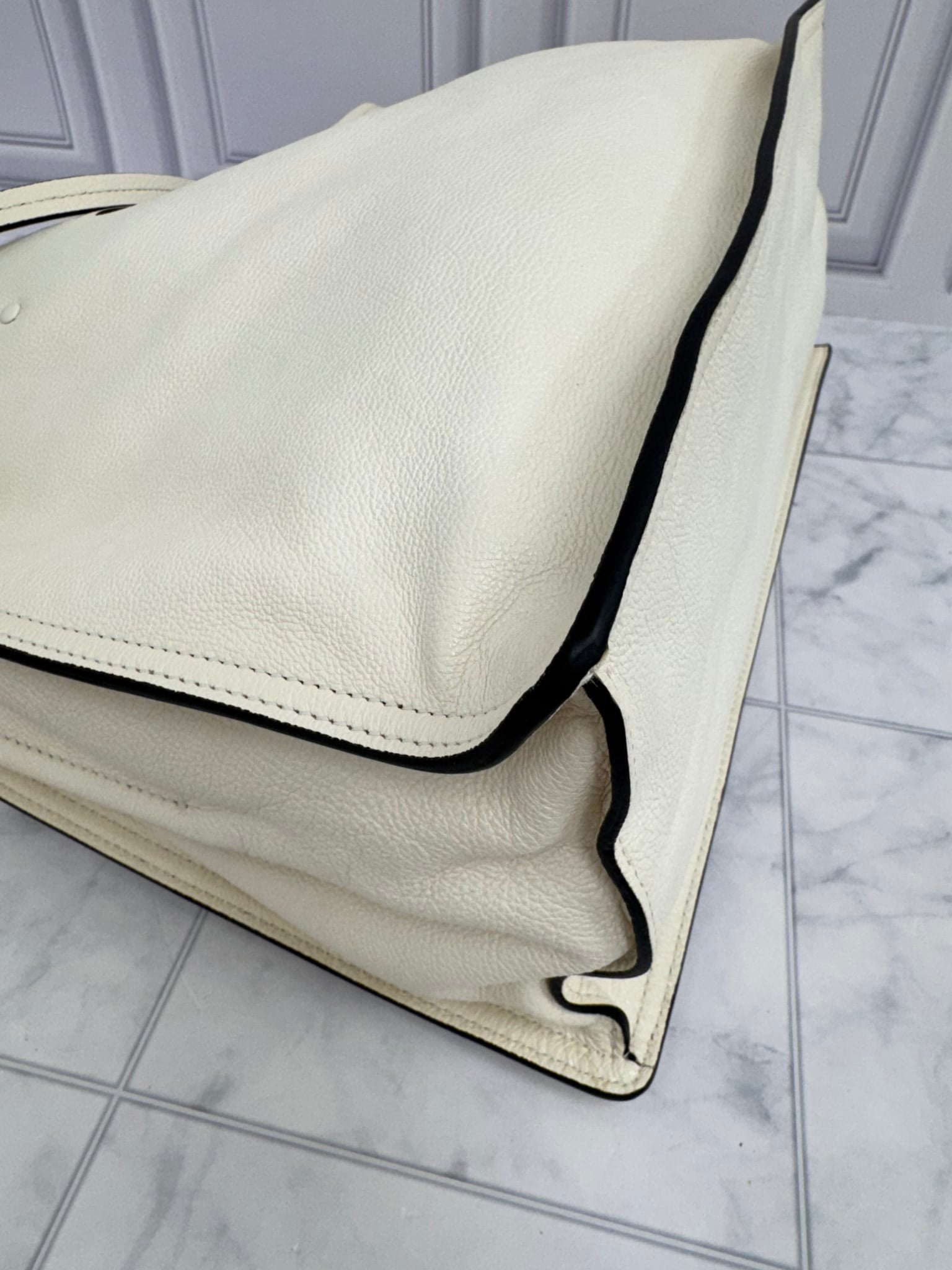 Prada White Grained Leather Glace Etiquette Tote Bag