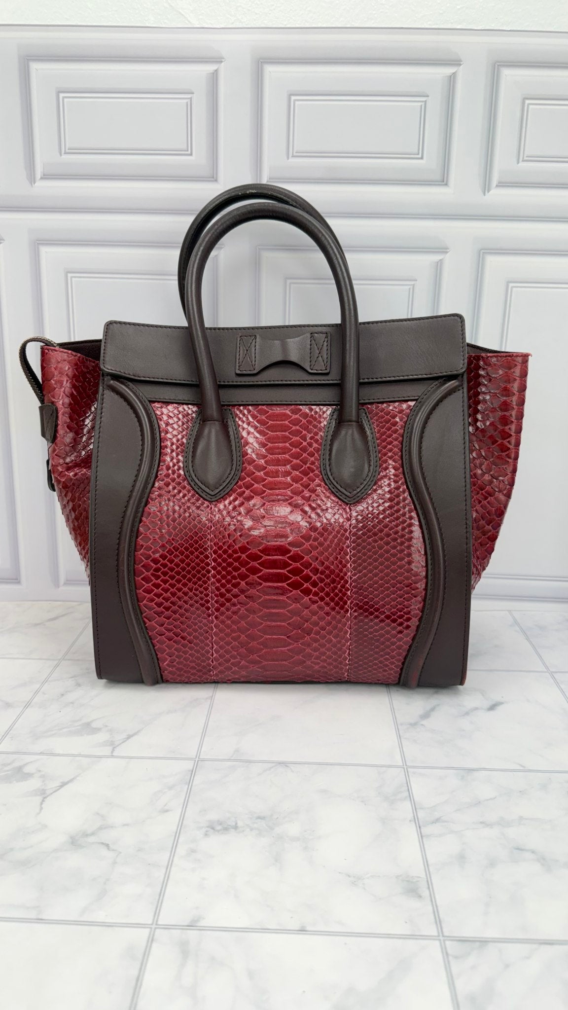 Celine Burgundy Python & Leather Mini Luggage Bag