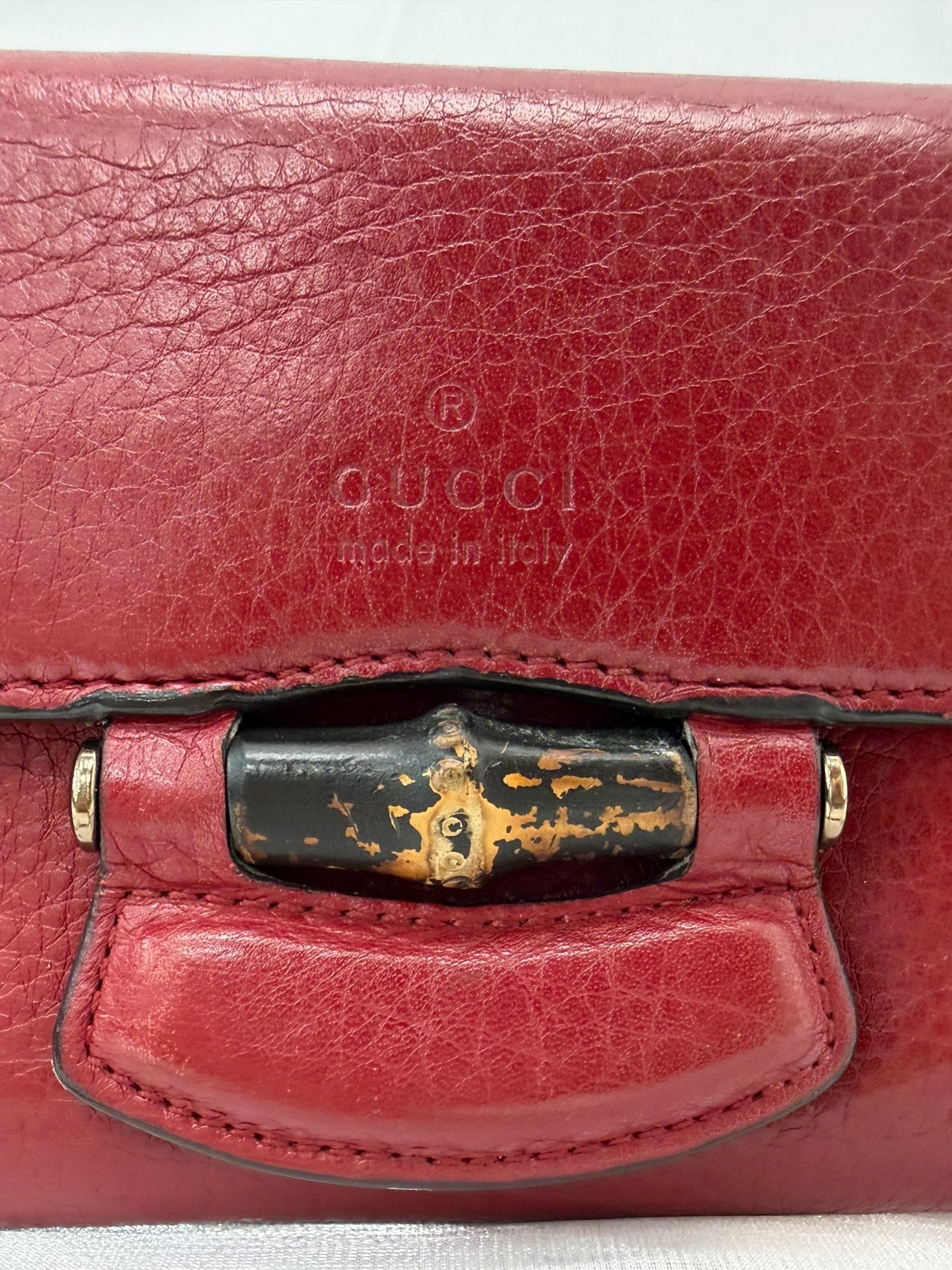 Gucci Red Leather Bamboo Wallet on a Chain