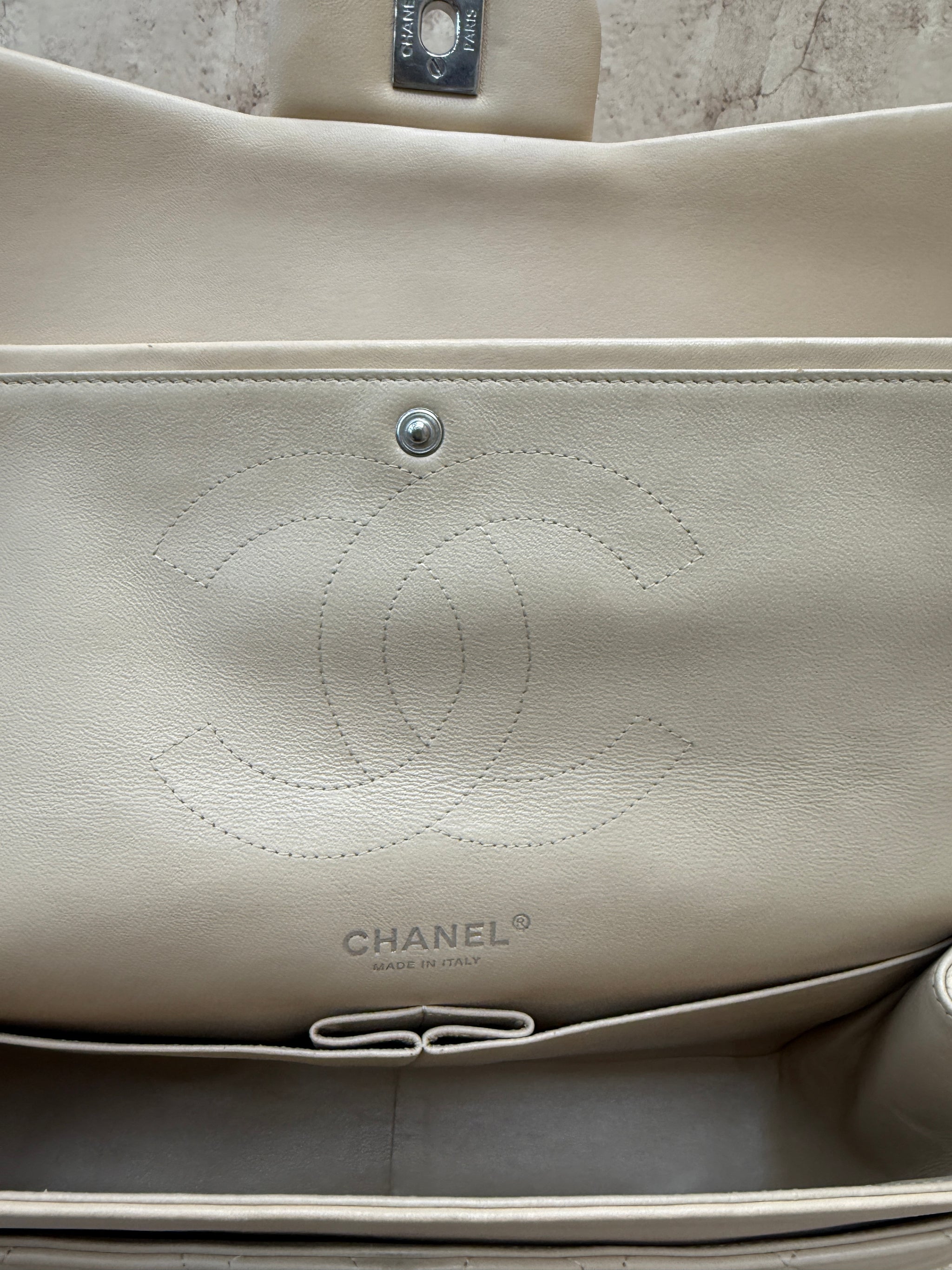Chanel Beige Quilted Lambskin Jumbo Double Flap Bag