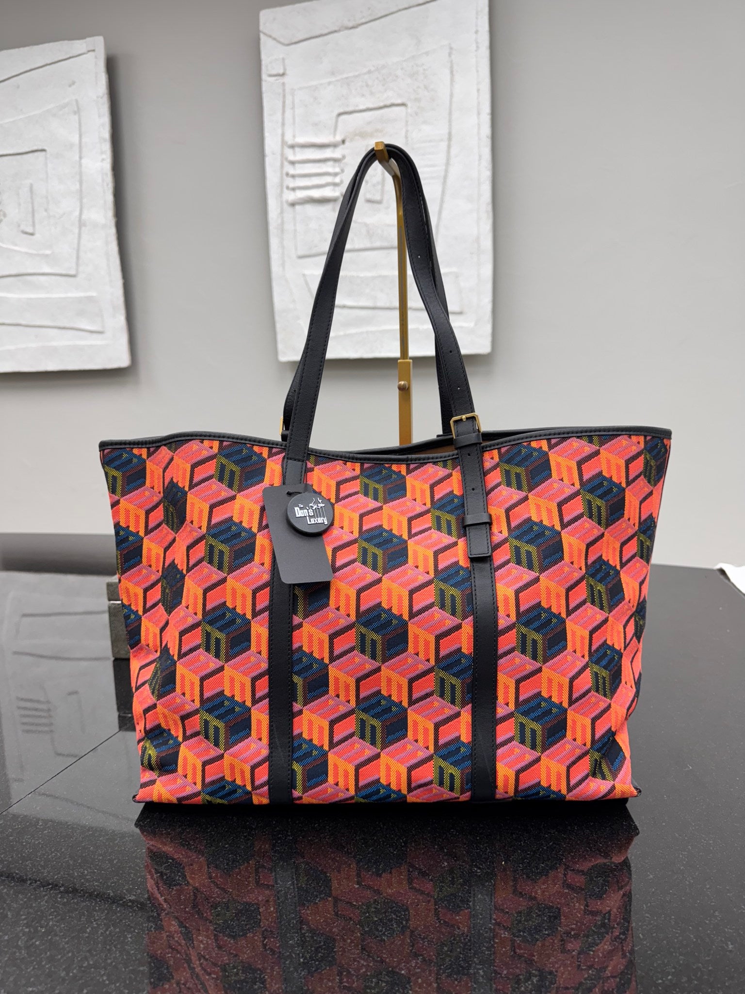 MCM Multicolor Cubic Monogram Canvas Jacquard Large Shopper Tote Bag