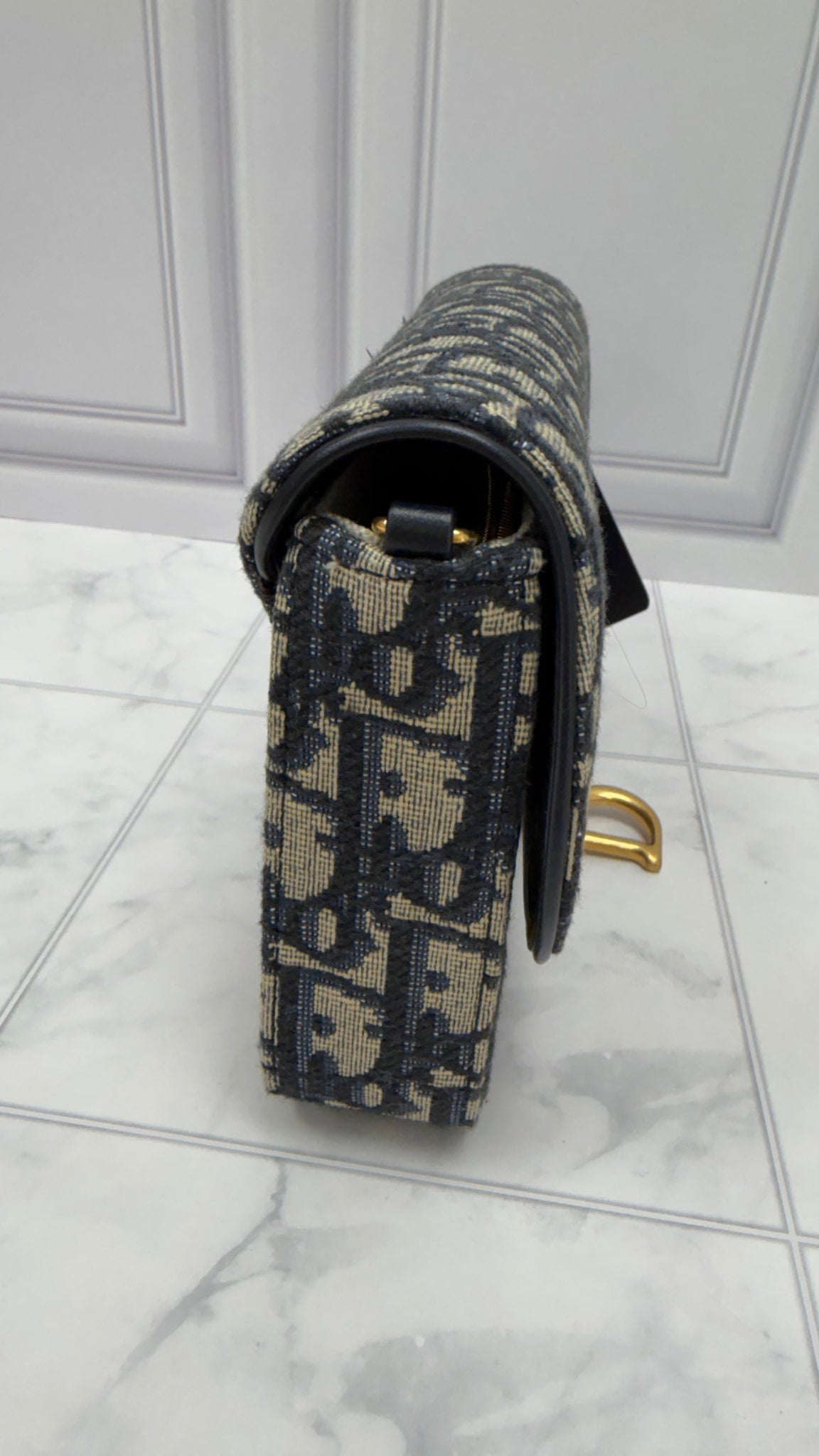 Christian Dior Blue Jacquard Saddle Pouch with a Chain 