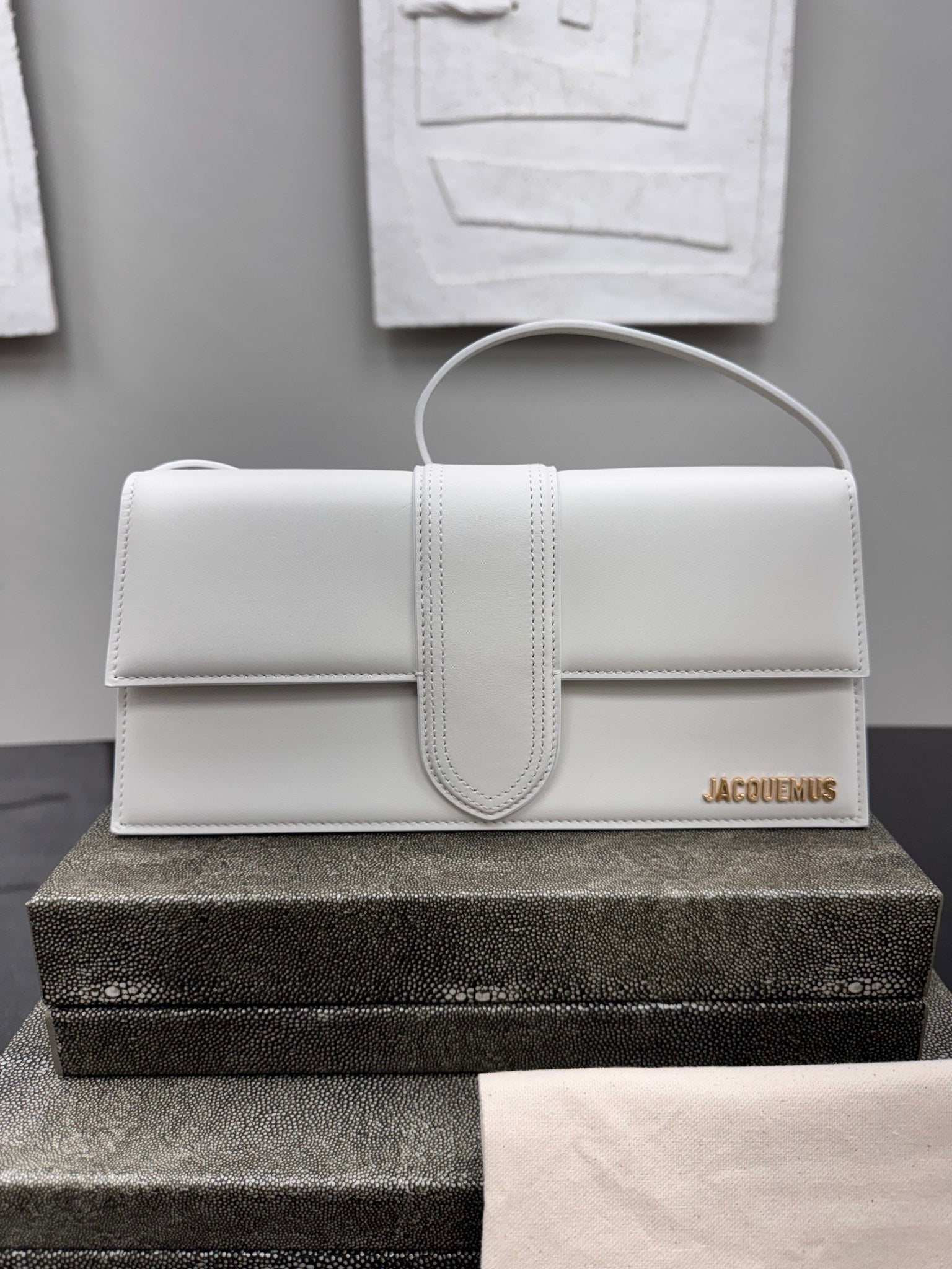 LIKE NEW - Jacquemus White Leather Le Bambino Long Shoulder Bag
