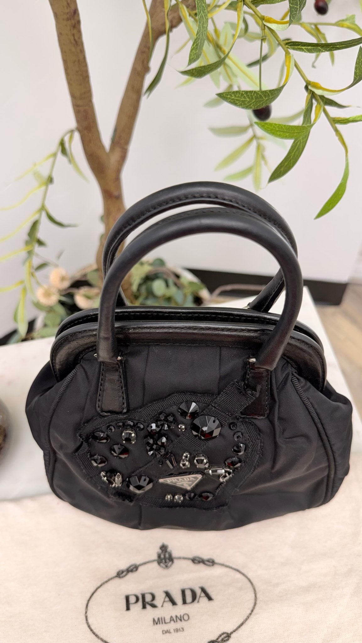 Prada Heart Nylon Bijou Black Mini Hand Bag