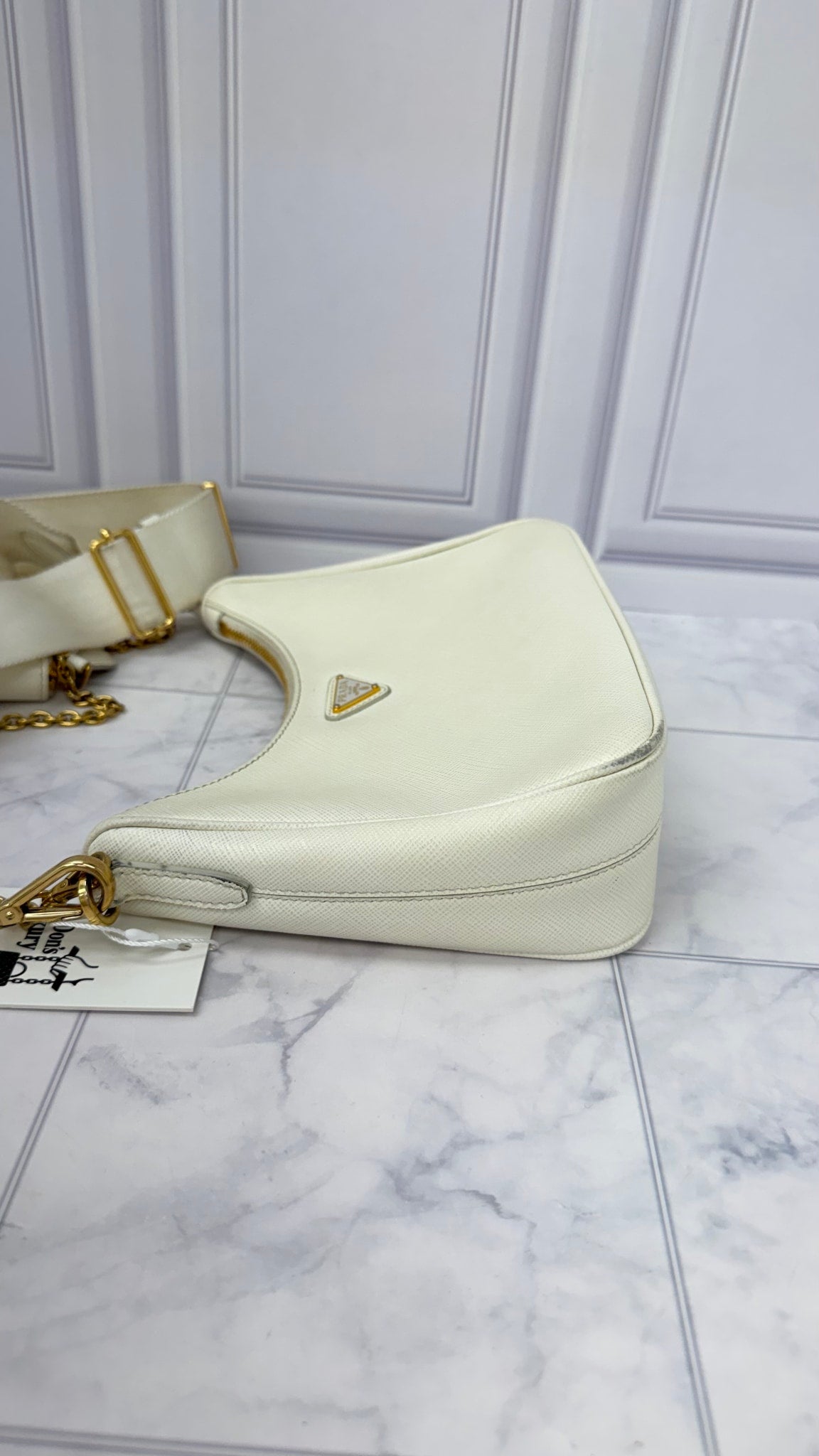 Prada White Saffiano Leather Reissue Shoulder Bag 