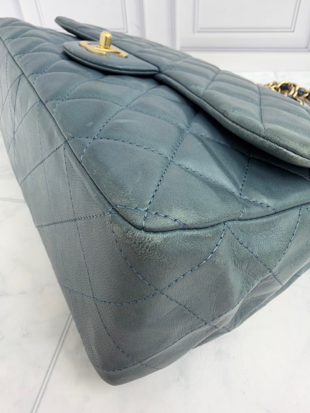 Chanel Teal Quilted Lambskin Jumbo Classic Flap Bag 