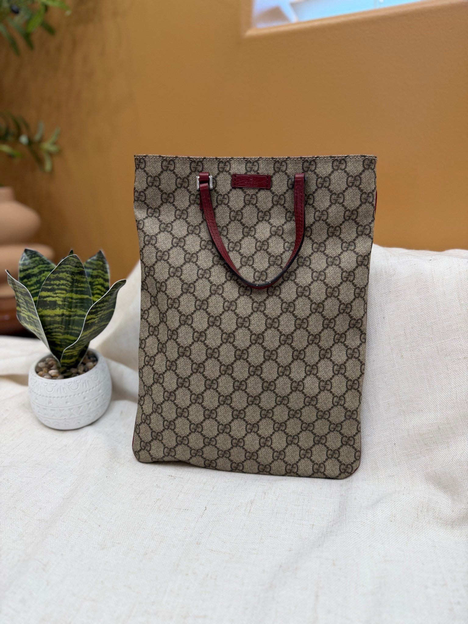 Gucci Supreme Coated Canvas & Red Trim Tote Bag