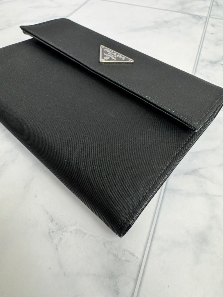 Prada Black Nylon Trifold Compact Wallet