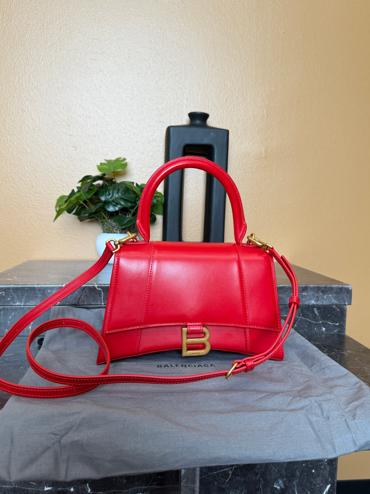 Balenciaga Red Calfskin Small Hourglass Top Handle Bag