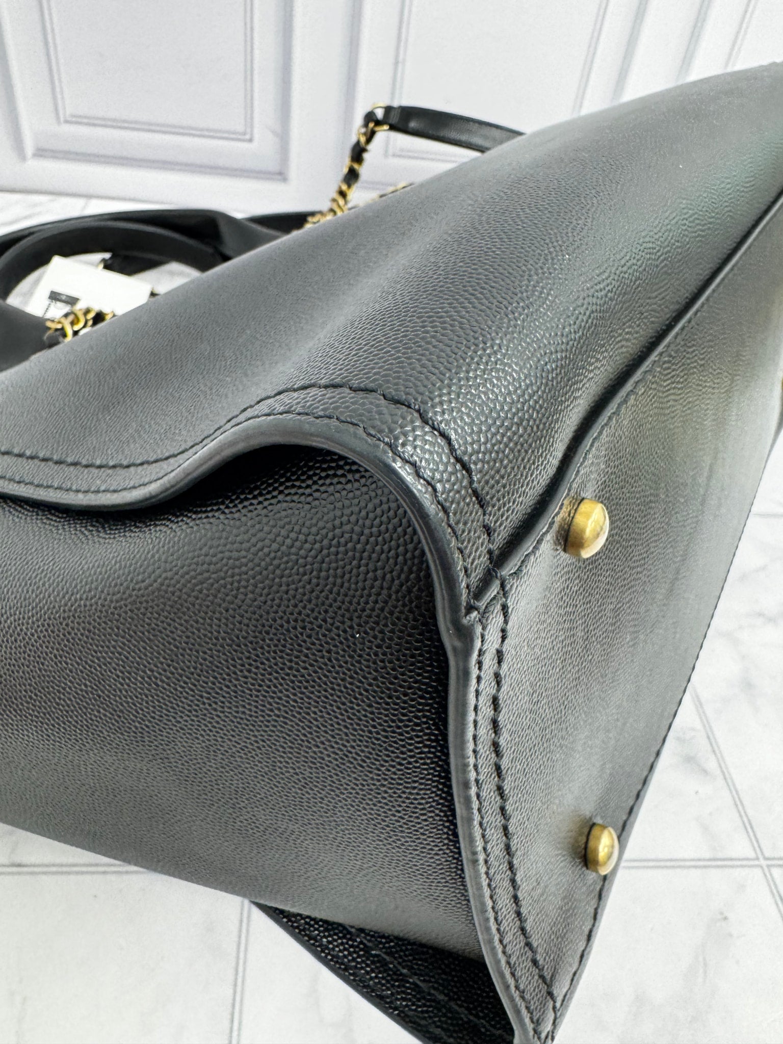 Chanel Black Caviar Leather Deauville Studded Small Tote Bag