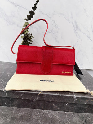 BRAND NEW - Jacquemus Red Pony Hair Le Bambino Long Shoulder Bag