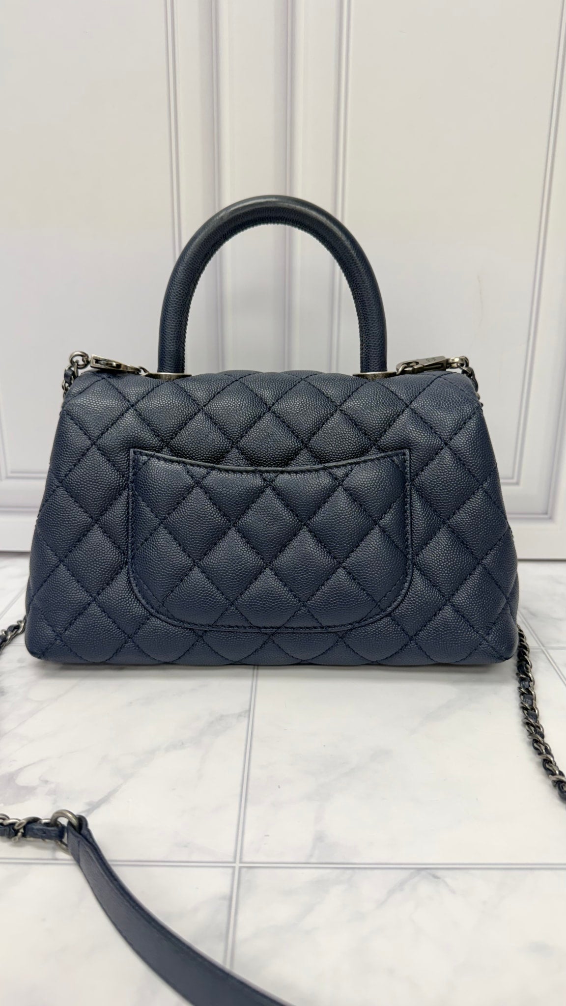 Chanel Navy Blue Diamond Quilted Coco Small 2Way Bag