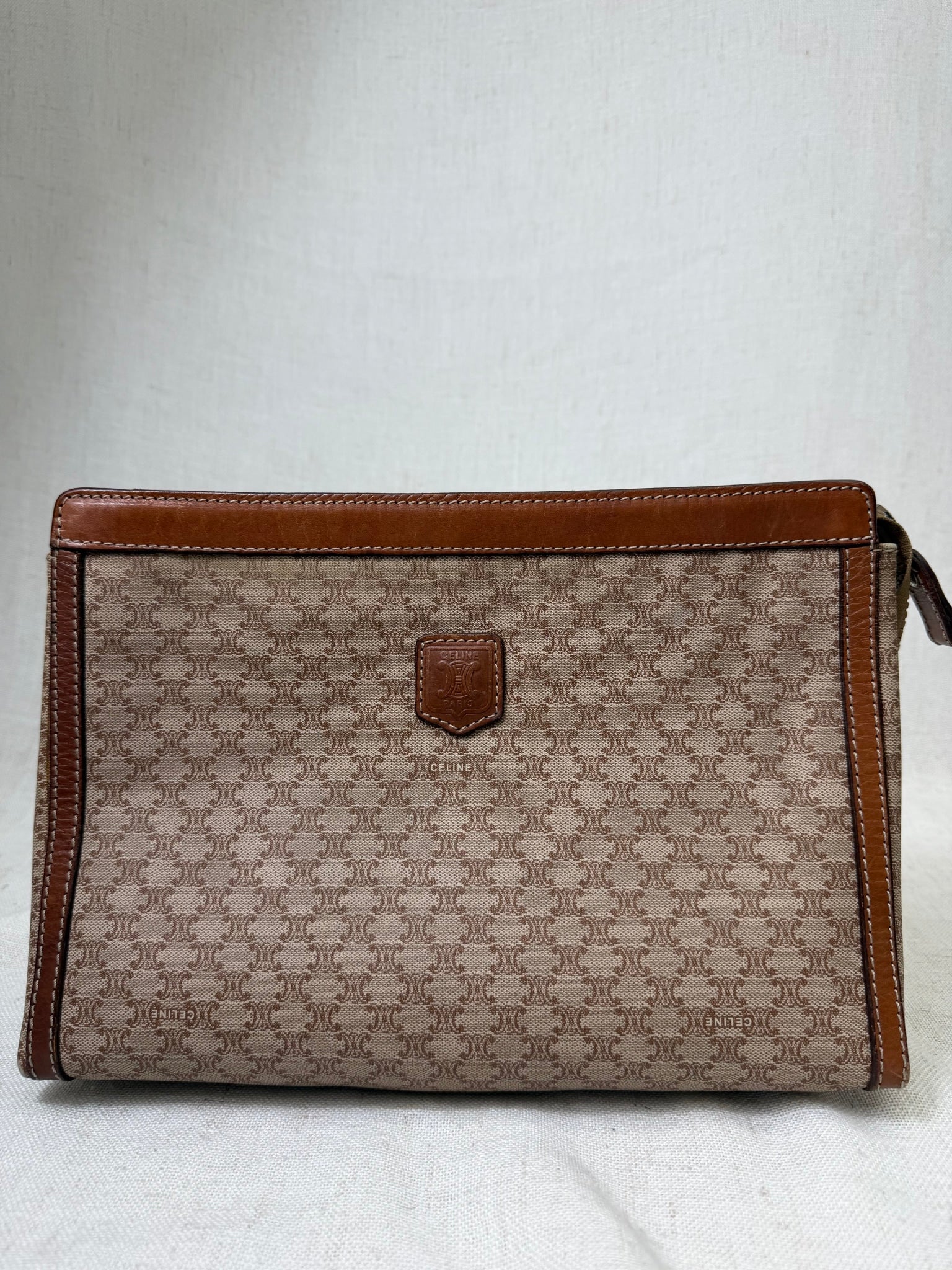 Celine Beige Coated Canvas Macadam Travel Pouch