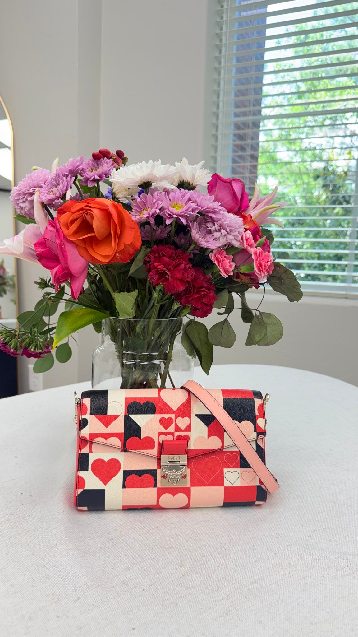 MCM Red Visetos Canvas Millie Cubic Valentine Crossbody Bag