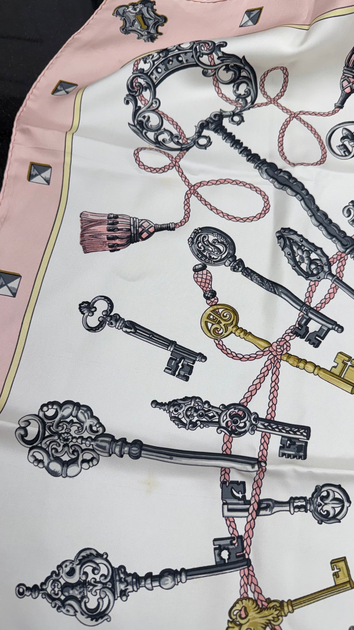 Hermes Pink Silk Les Cles Scarf 
