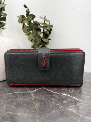Christian Louboutin Black & Red Grained Leather Paloma Long Wallet