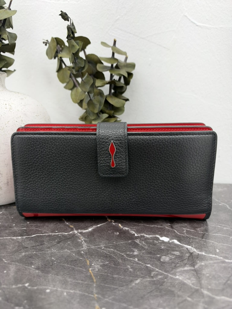 Christian Louboutin Black & Red Grained Leather Paloma Long Wallet