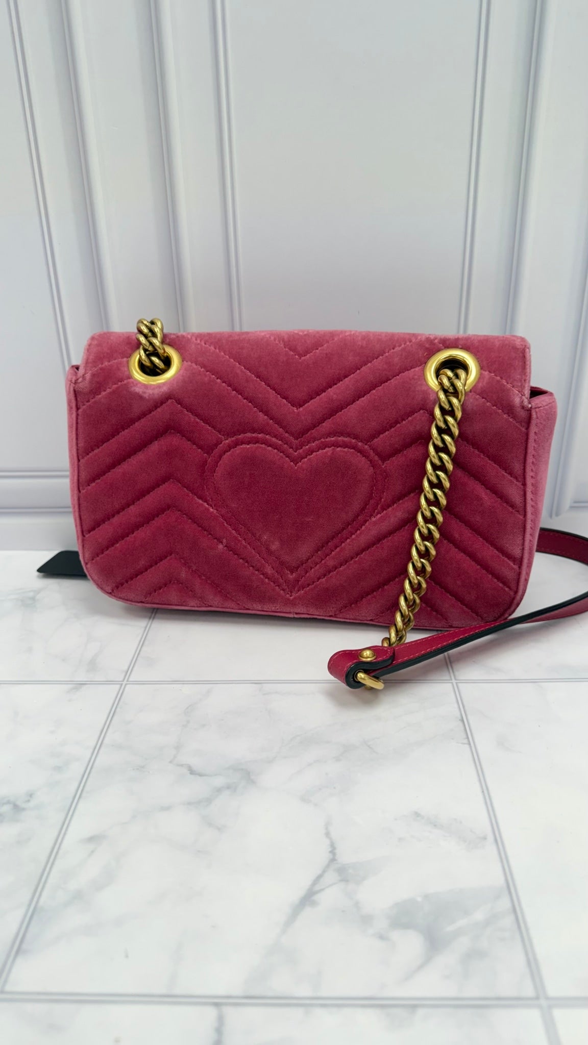 Gucci Pink Velvet Small Marmont Flap Bag