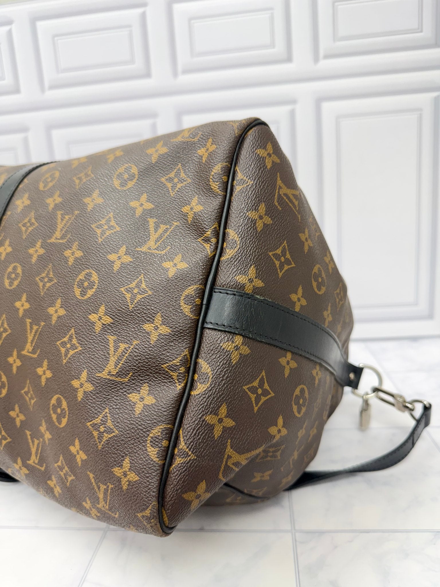Louis Vuitton Monogram And Black Leather Keepall 55 Bandouliere