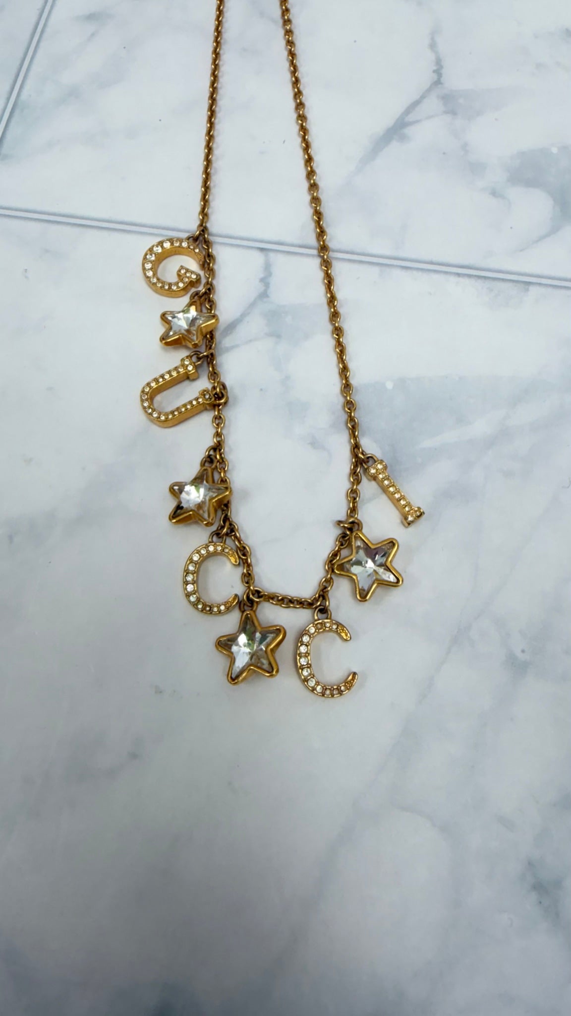Gucci Vintage Gold Tone "Gucci Star" Necklace