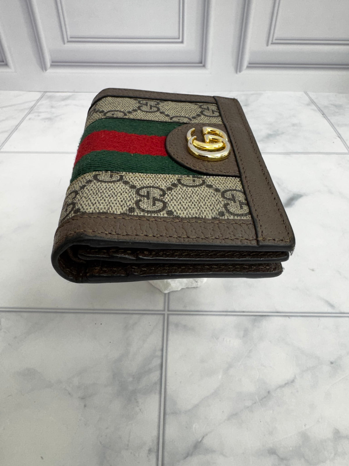 Gucci Brown GG Supreme Ophidia Compact Wallet
