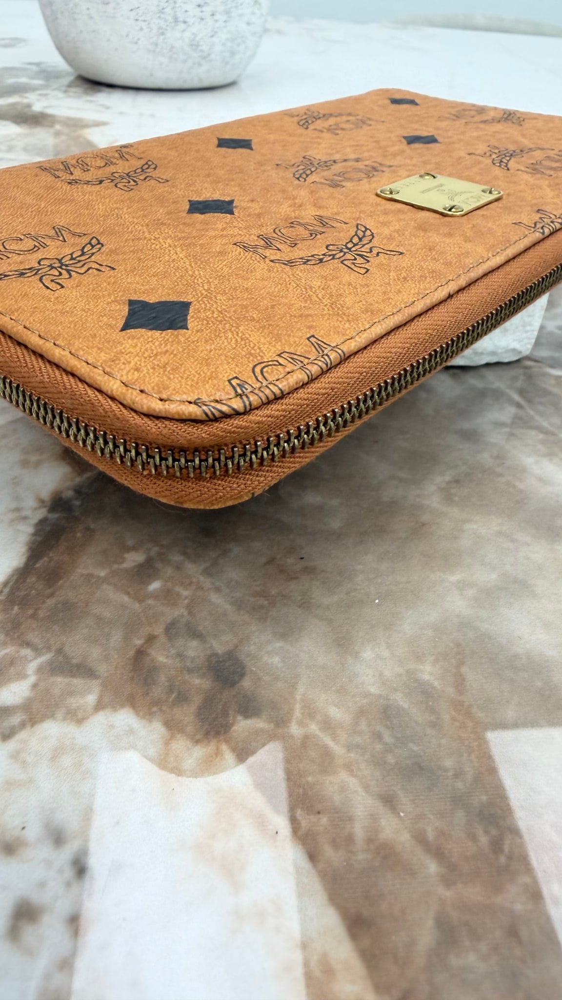 MCM Cognac Visetos Leather Zippy Wallet
