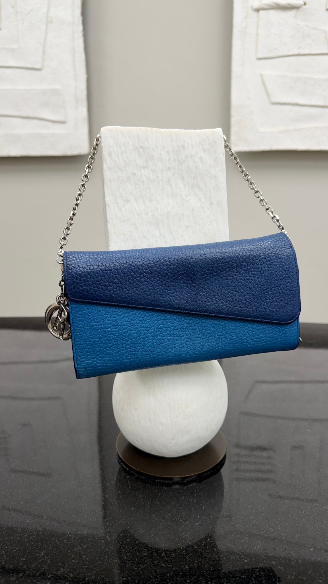 Christian Dior Blue & Turquoise Leather Diorissimo Wallet on a Chain