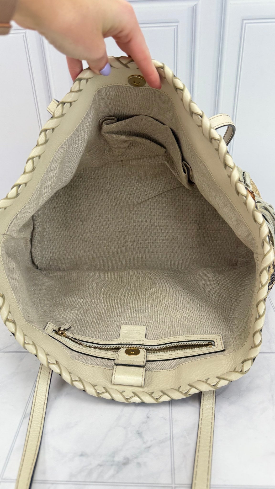 Gucci Snakeskin  & Beige Woven Leather Shoulder Tote