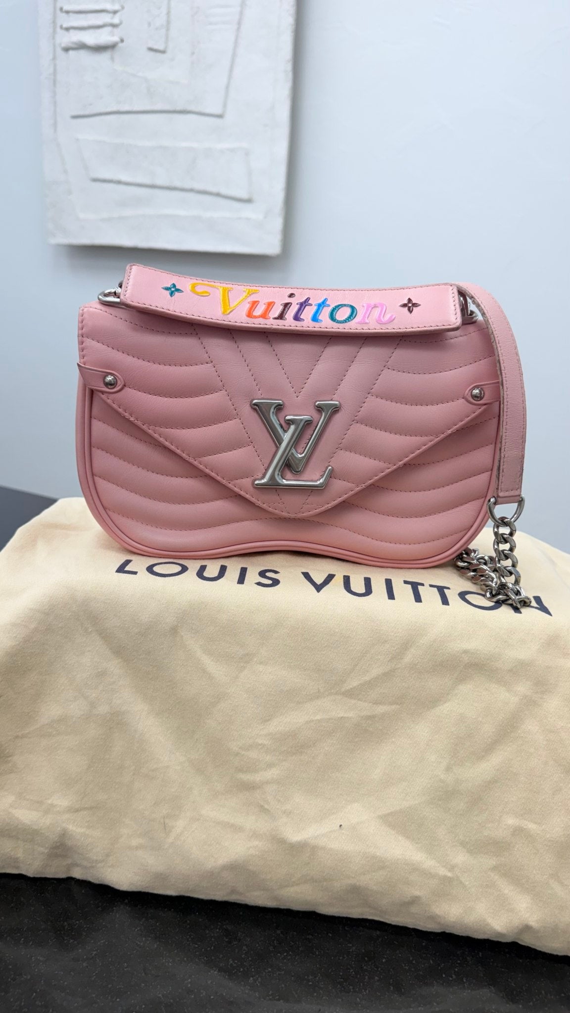 Louis Vuitton Light Pink Leather New Wave MM Chain Shoulder Bag 