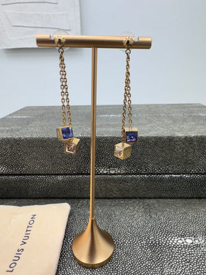 Louis Vuitton Gold Tone & Purple Crystal Gamble Drop Earrings