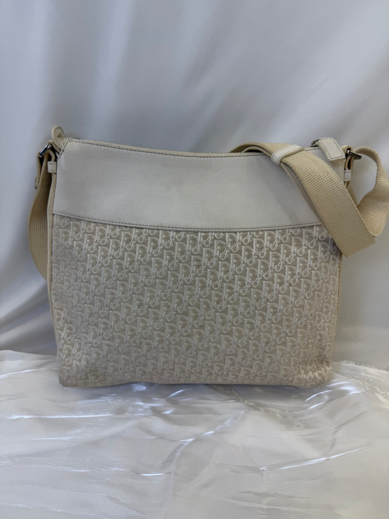 Christian Dior Cream Canvas Trotter Shoulder Bag
